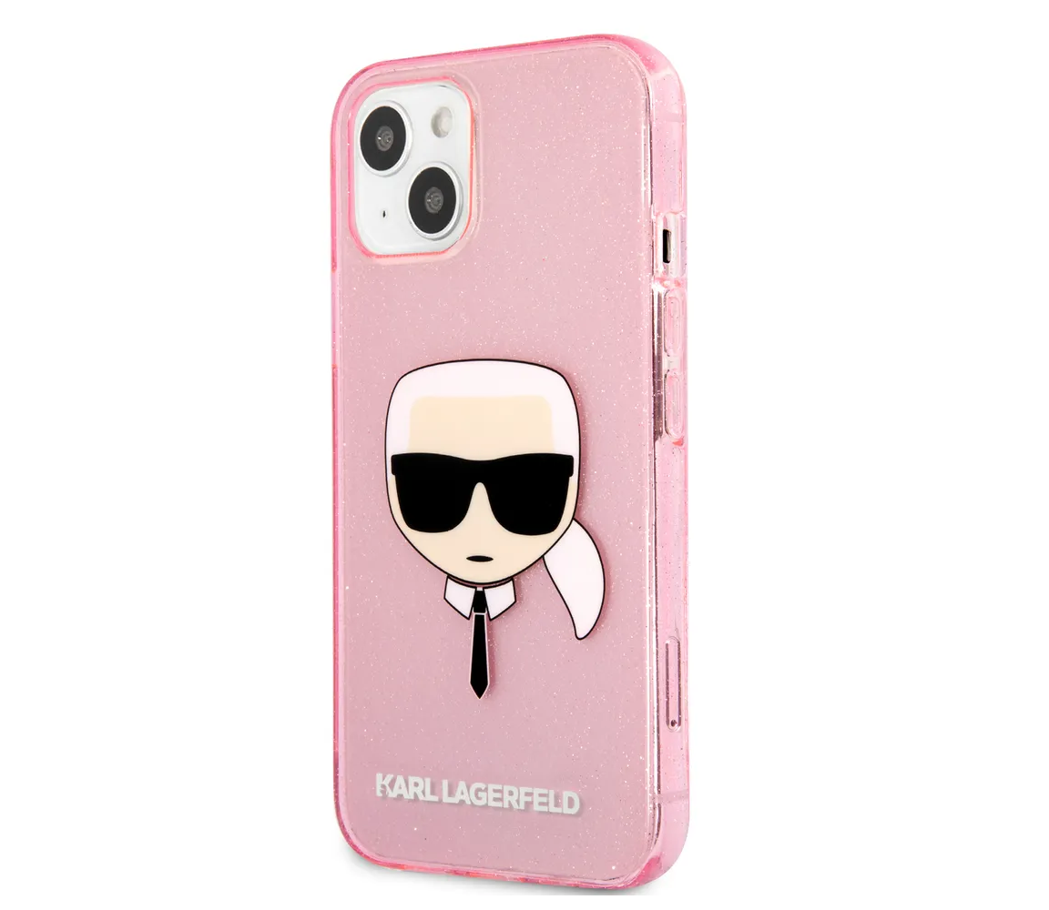 Чехол Lagerfeld TPU Full Glitter Case Karl Head для iPhone 13, розовый